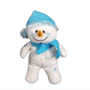 Wal-mart Snowman plush Lovey winter snowflakes with blue/white hat & scarf 8.5"